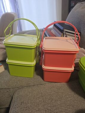 Tupperware Colorful Stackable Containers with Handles - Green and Coral